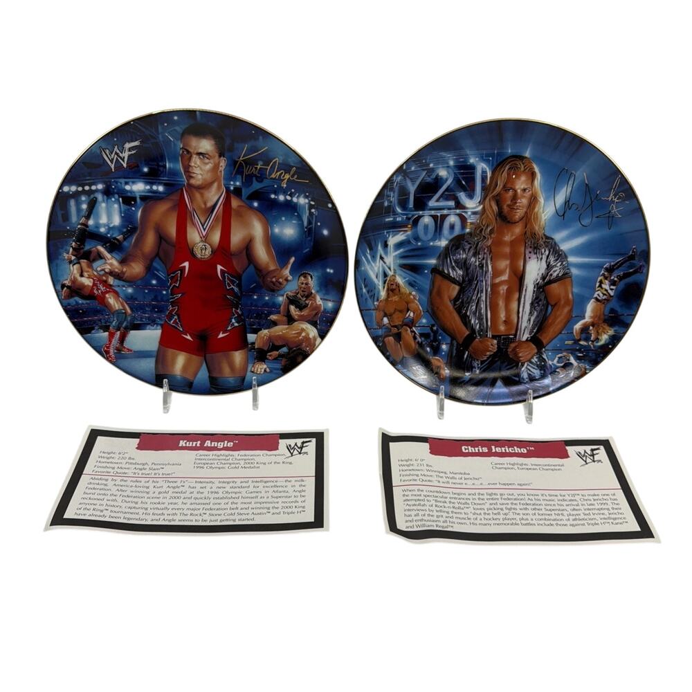 Two Danbury Mint WWF Chris Jerico & Kurt Angle Collector Plates Limited Edition